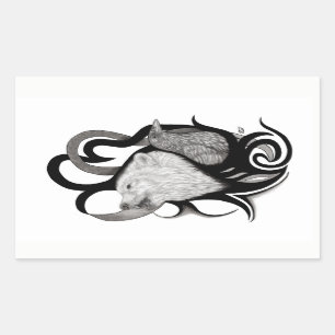 White Wolf with Raven Tribal Art Rectangular Sticker