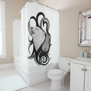 White Wolf with Raven Tribal Art Shower Curtain