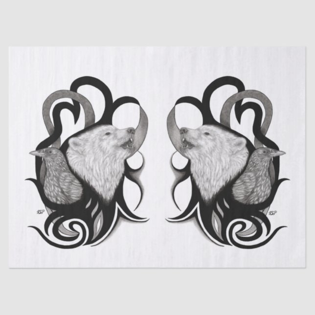 White Wolf with Raven Tribal Art Tissue Paper (Front)