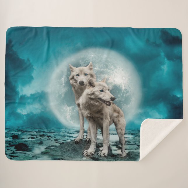 White Wolves Sherpa Blanket (Front (Horizontal))