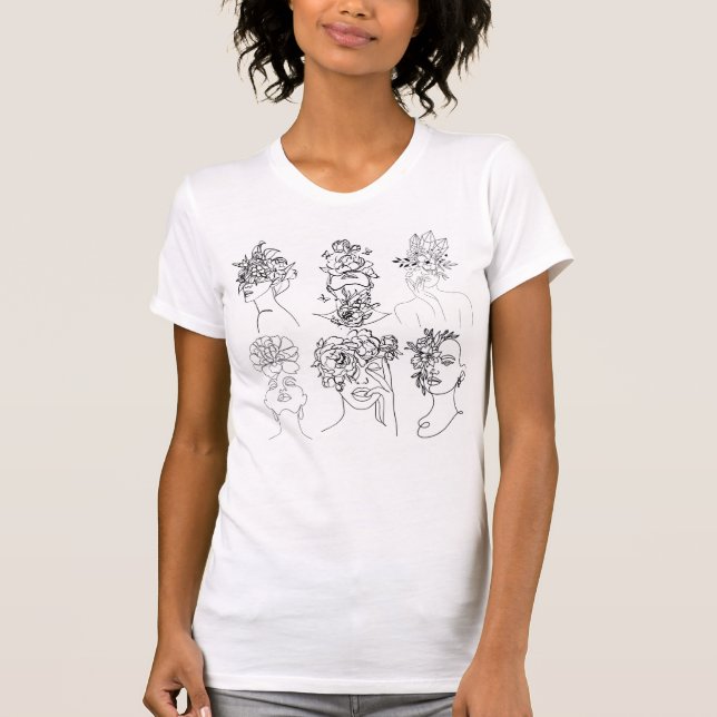 White Woman T-Shirt With Different Faces  (Front)