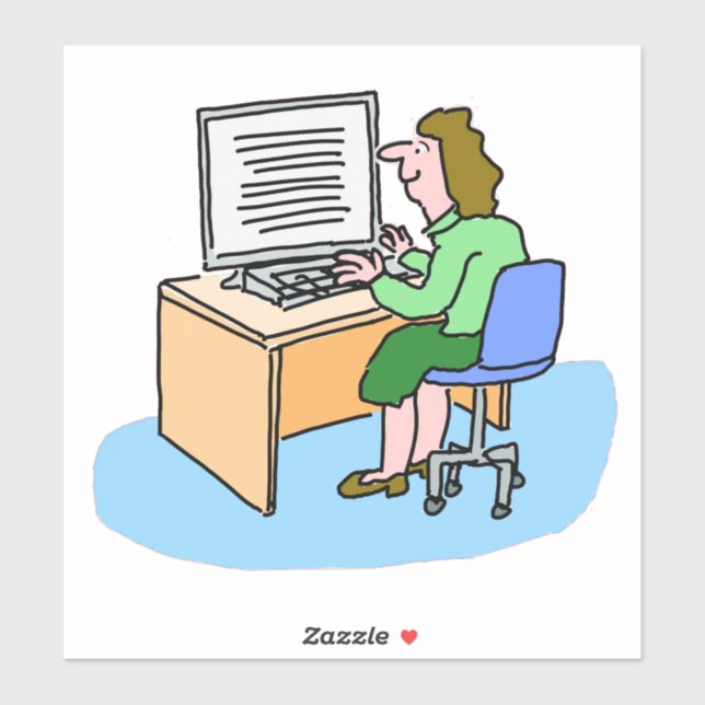 White woman working at a computer sticker (Sheet)