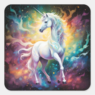 White Wonder: The Spectral White Unicorn Square Sticker