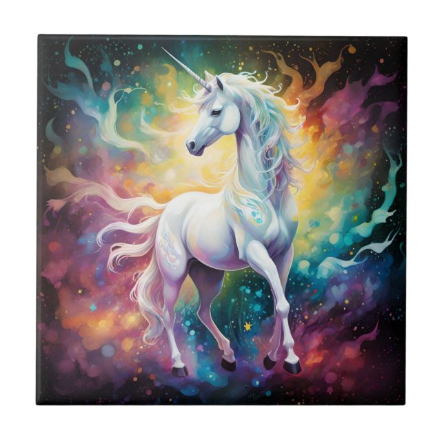White Wonder: The White Spectral Unicorn, Ceramic Tile (Front)