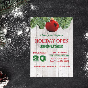 White Wood and Pine Branches Holiday Invitation