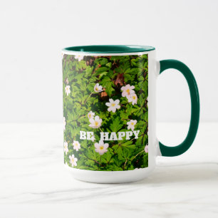 White Wood Anemone Spring Flowers Be Happy Mug