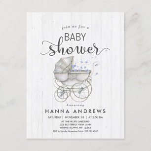 White Wood & Carriage Boy Baby Shower Invitation