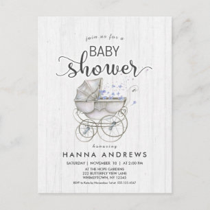 White Wood & Carriage Boy Baby Shower Invitation