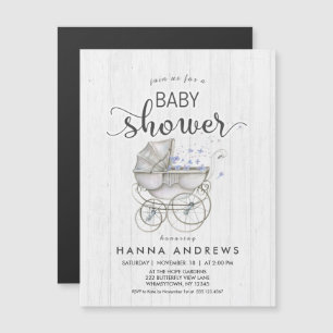 White Wood & Carriage Boy Baby Shower Invitation