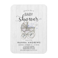 White Wood & Carriage Boy Baby Shower Invitation