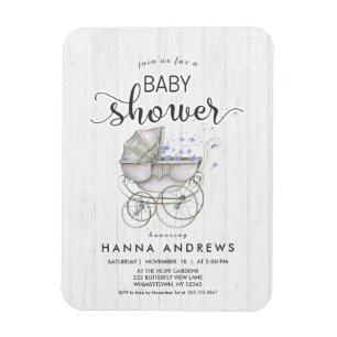 White Wood & Carriage Boy Baby Shower Invitation Magnet