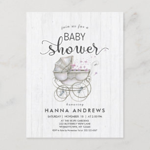 White Wood & Carriage Girl Baby Shower Invitation