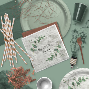 white wood eucalyptus foliage wedding napkin