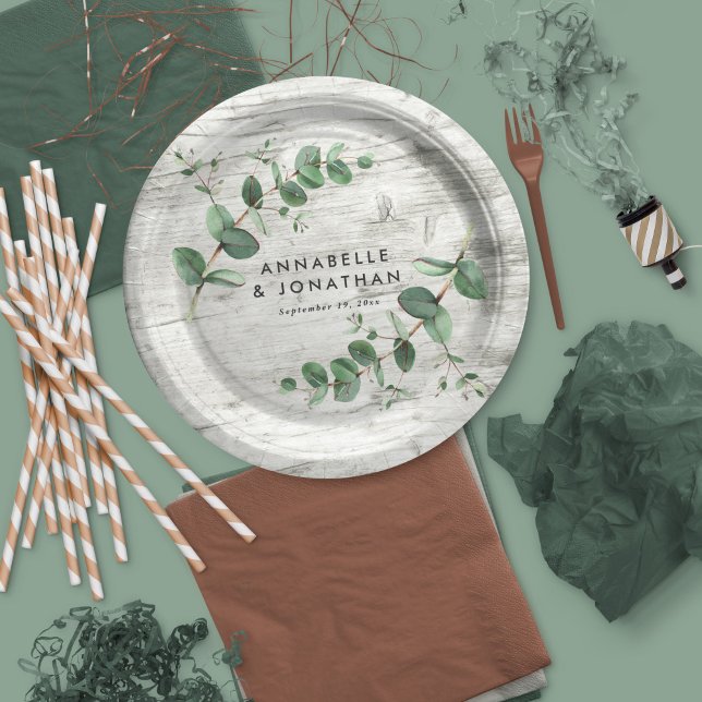 white wood eucalyptus foliage wedding  paper plate (Creator Uploaded)