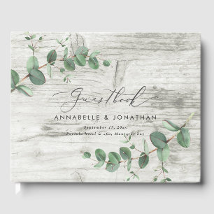 white wood eucalyptus rustic simple guest book