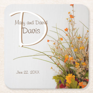 White Wood Fall Flowers Wedding Coasters