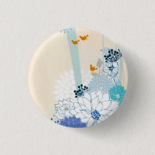 White Wood Forest Floral Bird Watercolor 3 Cm Round Badge