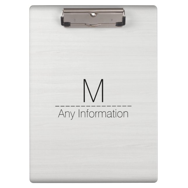 White Wood Grain Texture Monogram #2 Clipboard (Front)