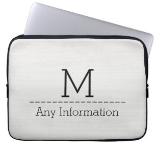 White Wood Grain Texture Monogram Laptop Sleeve