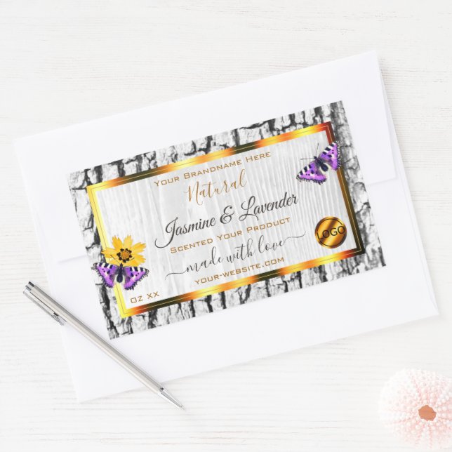 White Wood Grain Tree Bark Product Labels Add Logo (Envelope)