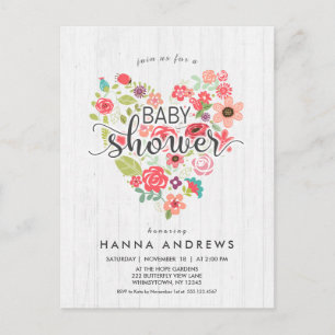 White Wood & Heart Girl Baby Shower Invitation