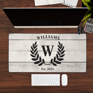 White Wood Laurel Branch Family Name Computer Desk Mat