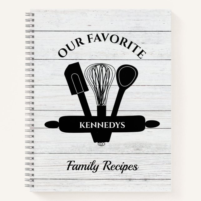 White Wood Personalised Family Recipe Cookbook Notebook (Front)