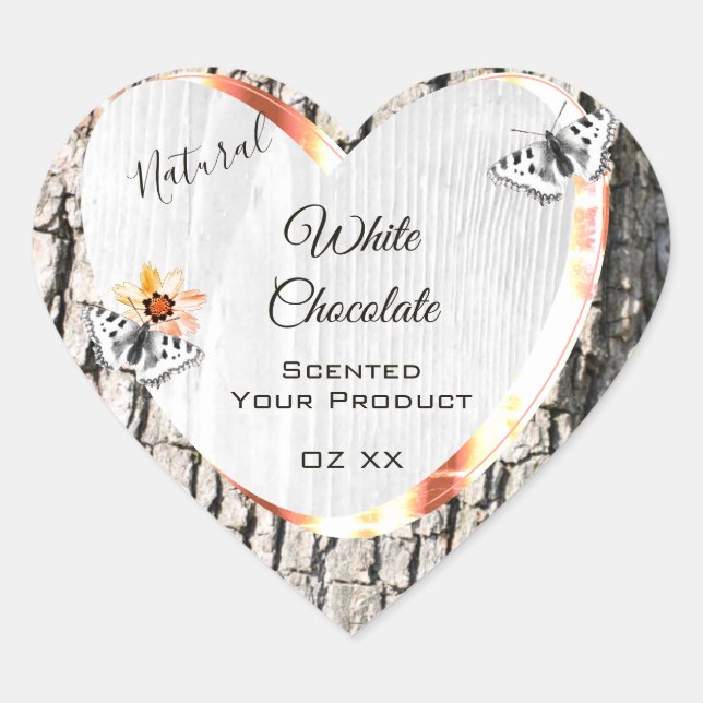 White Wood Product Label Rose Gold Frame Butterfly (Front)