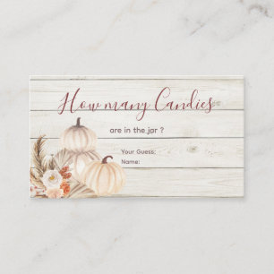 White Wood Pumpkin Pampas Grass How Many Candies Enclosure Card