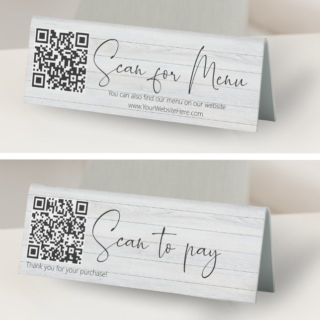 White Wood QR code Scan to Pay + Scan for menu (Creator Uploaded)