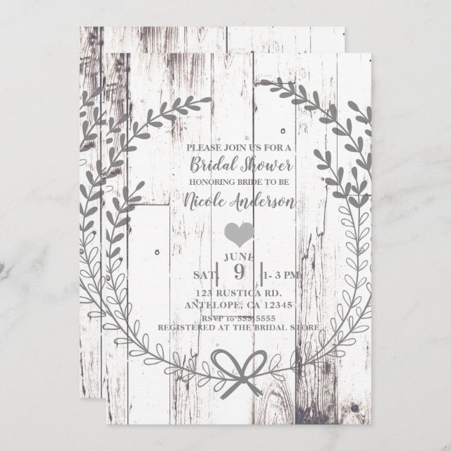 White Wood Rustic Farmhouse Country Bridal Shower Invitation (Front/Back)