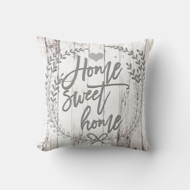 White Wood Rustic Farmhouse Home Sweet Home Cushion (Front)