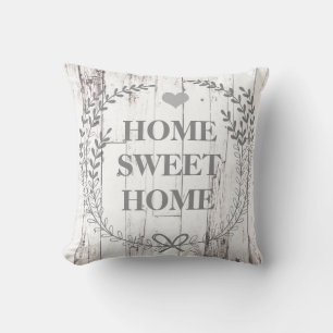 White Wood Rustic Farmhouse Home Sweet Home Cushion