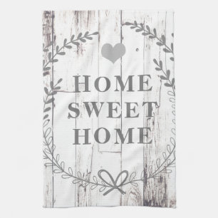 White Wood Rustic Farmhouse Home Sweet Home Custom Tea Towel