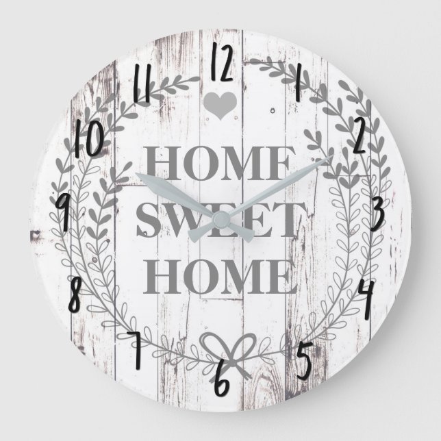 White Wood Rustic Farmhouse Home Sweet Home Large Clock (Front)