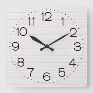 White Wood Square Wall Clock