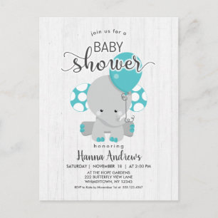 White Wood Teal Elephant Baby Shower Invitation Postcard