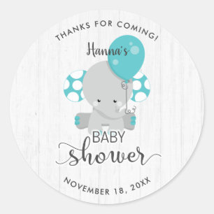 White Wood & Teal Elephant Baby Shower Thank You Classic Round Sticker