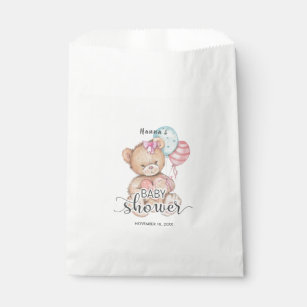 White Wood & Teddy Bear Girl Baby Shower Thank You Favour Bag