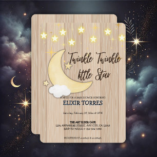 White Wood Twinkle Twinkle Little Star Baby Shower Invitation