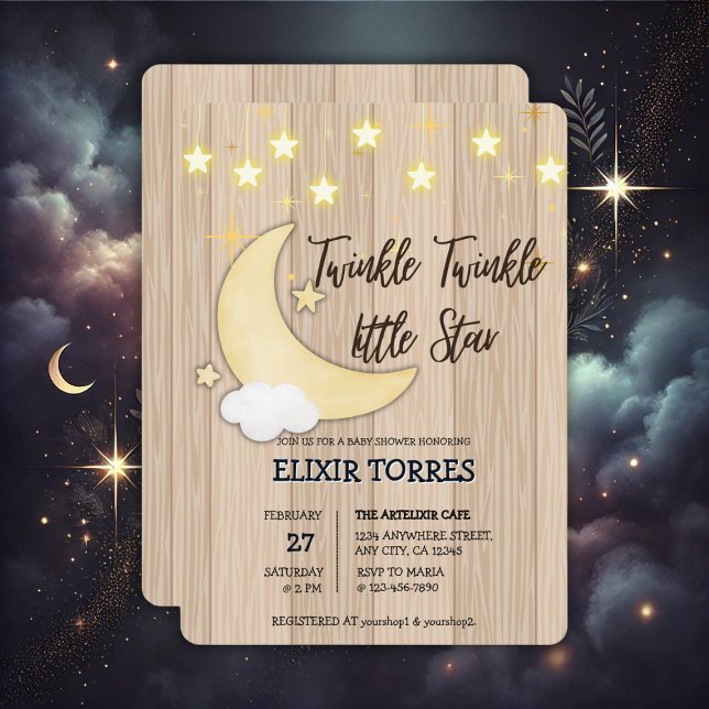 White Wood Twinkle Twinkle Little Star Baby Shower Invitation (Creator Uploaded)