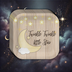 White Wood Twinkle Twinkle Little Star Baby Shower Paper Plate