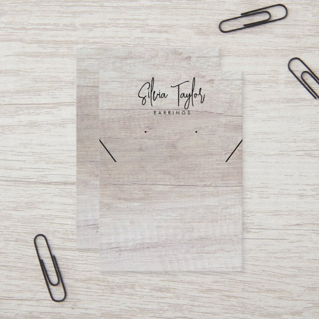 White Wood Your Logo Earring Display Card (Front/Back In Situ)