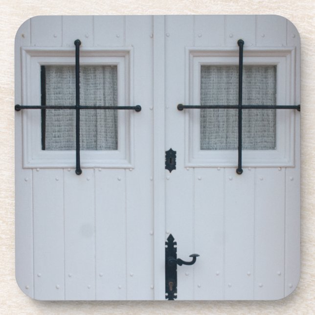 White Wooden Door With Black Wrought Iron Works Coaster (Front)