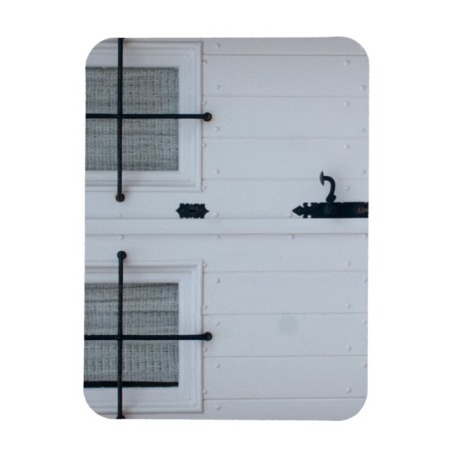 White Wooden Door With Black Wrought Iron Works Magnet (Vertical)