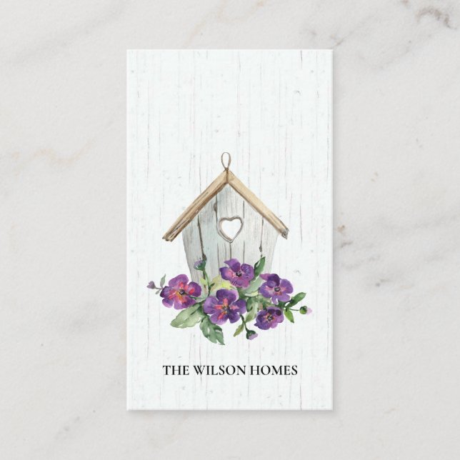 WHITE WOODEN FLORAL BIRDHOUSE REAL ESTATE REALTOR BUSINESS CARD (Front)