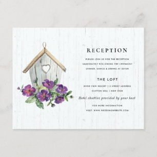 WHITE WOODEN FLORAL BIRDHOUSE WEDDING RECEPTION ENCLOSURE CARD