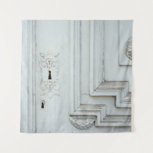 White wooden frame tapestry