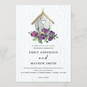 WHITE WOODEN RUSTIC FLORAL BIRDHOUSE WEDDING INVITATION