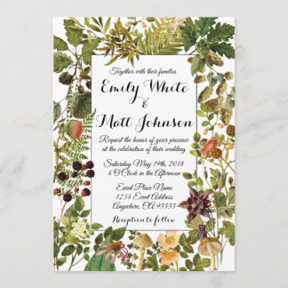 White Woodland Floral Wedding Invitation